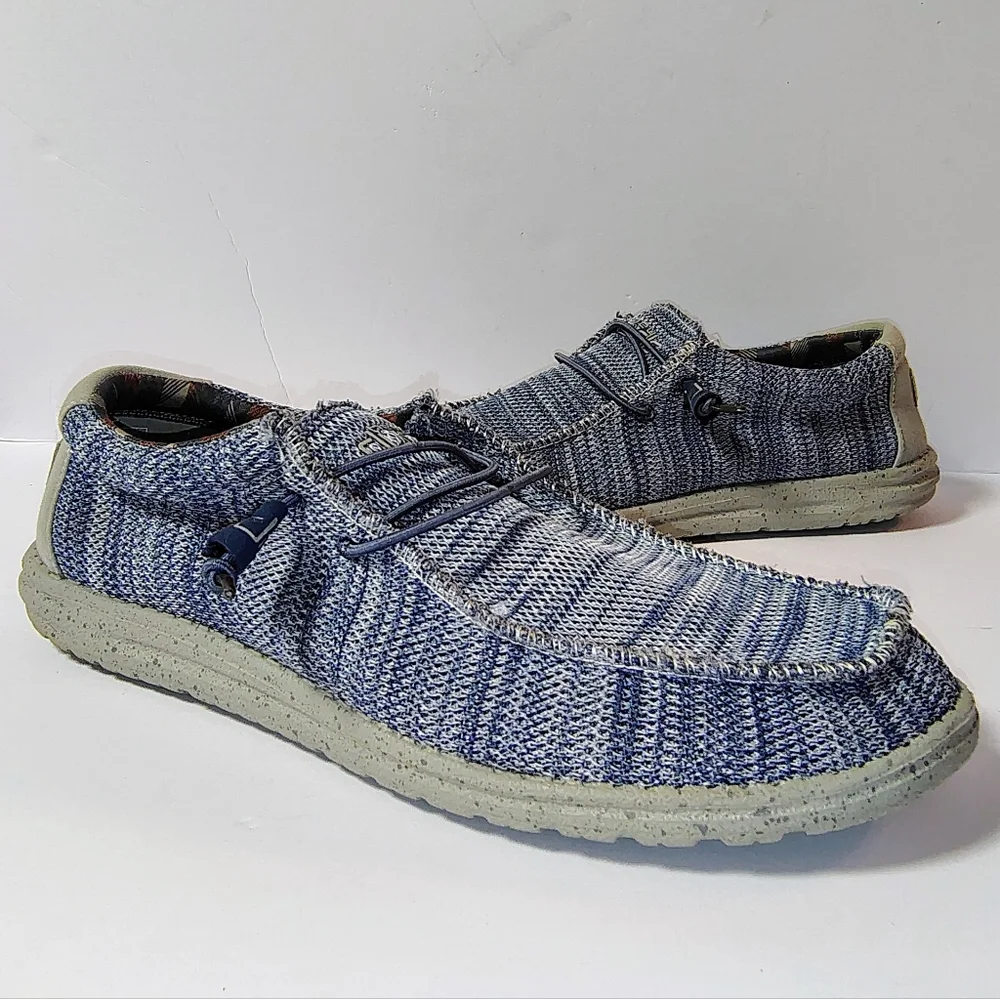 Hey Dude Men's Wally Sox Steel Blue Grey Slip-On Knit Comfort Loafers Size 13